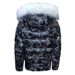 Дамско пухено яке с качулка, City Angels Jeans, черно бял лак, 6817